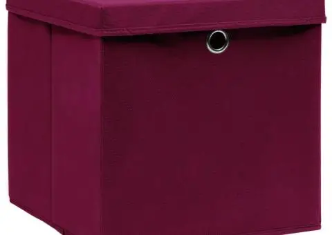 Cutii depozitare cu capac, 4 buc., roșu închis, 28x28x28 cm - 2/5