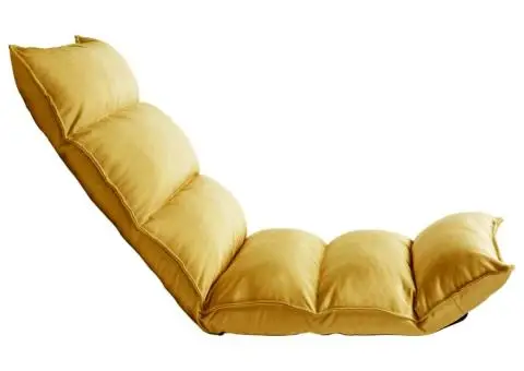 Scaun de podea pliant, galben muștar, material textil - 3/5