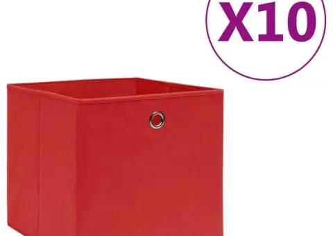 Cutii depozitare, 10 buc., roșu, 28x28x28 cm, textil nețesut - 1/5