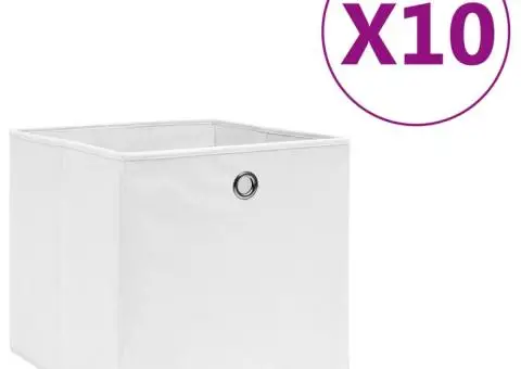Cutii depozitare, 10 buc., alb, 28x28x28 cm, material nețesut - 1/5