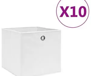 vidaXL Cutii depozitare, 10 buc., alb, 28x28x28 cm, material nețesut