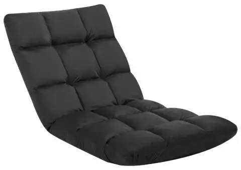 Scaun de podea pliabil, negru, microfibră - 2/5