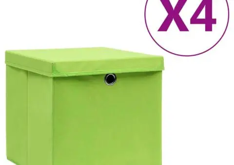 Cutii depozitare cu capac, 4 buc., verde, 28x28x28 cm - 1/5