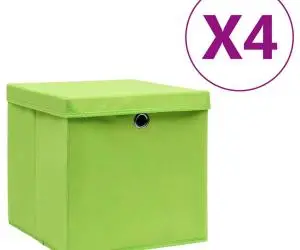 vidaXL Cutii depozitare cu capac, 4 buc., verde, 28x28x28 cm