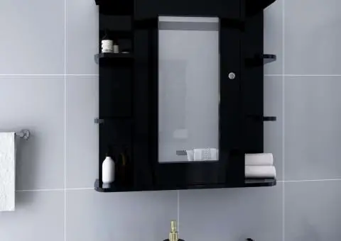 Dulap de baie cu oglindă, negru, 66x17x63 cm, MDF - 1/5