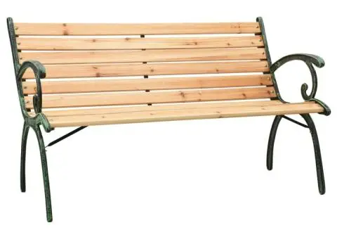 Bancă de grădină, 123 cm, fontă și lemn masiv de brad - 1/5