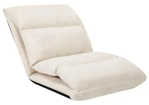 Scaun de podea pliabil, crem, microfibră - 3/5