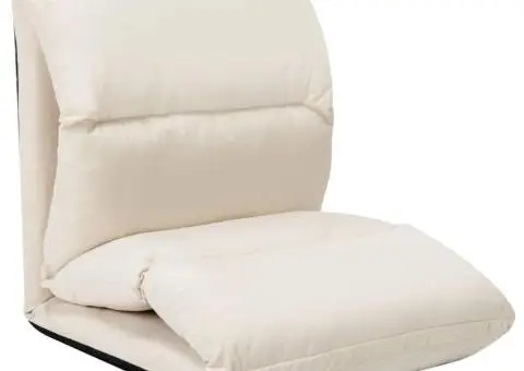 Scaun de podea pliabil, crem, microfibră - 4/5