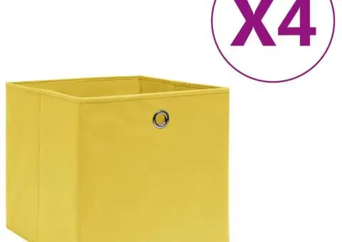Cutii depozitare, 4 buc., galben, 28x28x28 cm, textil nețesut - 1/5