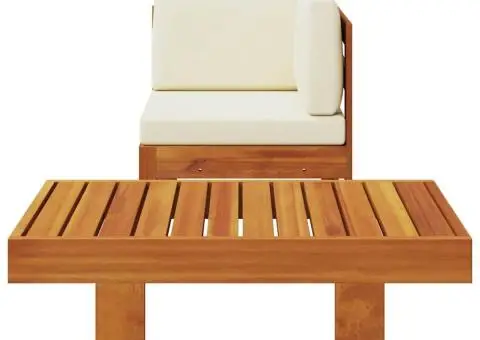 Set mobilier grădină perne alb/crem, 2 piese, lemn masiv acacia - 3/5