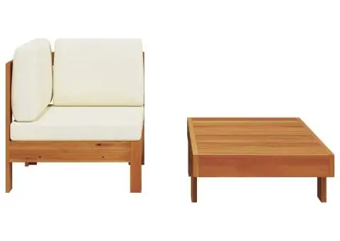 Set mobilier grădină perne alb/crem, 2 piese, lemn masiv acacia - 4/5