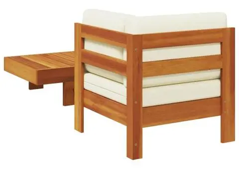 Set mobilier grădină perne alb/crem, 2 piese, lemn masiv acacia - 5/5