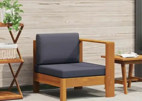 Canapea de mijloc cu 1 cotieră, gri închis, lemn masiv acacia - 1/5