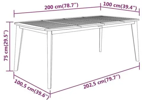 Masă de grădină, 200x100x75 cm, lemn masiv de acacia - 5/5