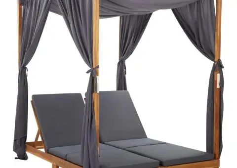 Șezlong dublu cu perdele și perne, lemn masiv de acacia - 1/5