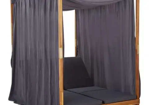 Șezlong dublu cu perdele și perne, lemn masiv de acacia - 2/5