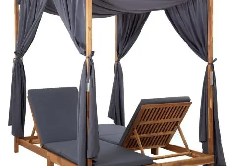 Șezlong dublu cu perdele și perne, lemn masiv de acacia - 3/5