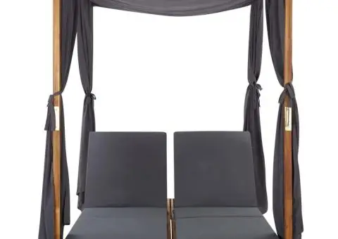 Șezlong dublu cu perdele și perne, lemn masiv de acacia - 4/5