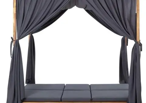Șezlong dublu cu perdele și perne, lemn masiv de acacia - 5/5