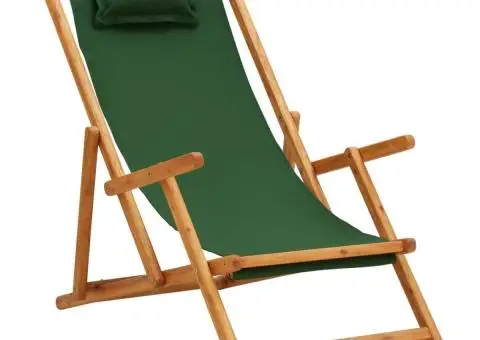 Scaun de plajă pliabil, verde, lemn masiv de eucalipt, textil - 1/5