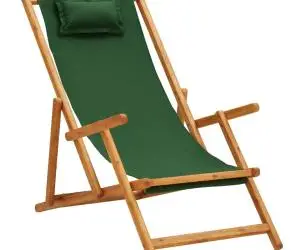 vidaXL Scaun de plajă pliabil, verde, lemn masiv de eucalipt, textil