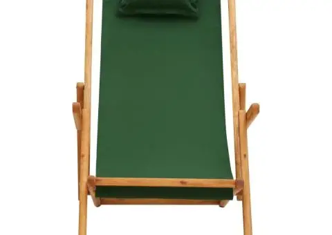 Scaun de plajă pliabil, verde, lemn masiv de eucalipt, textil - 2/5