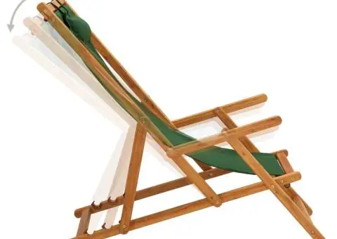 Scaun de plajă pliabil, verde, lemn masiv de eucalipt, textil - 3/5