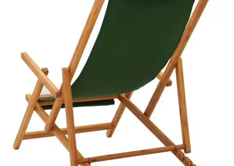 Scaun de plajă pliabil, verde, lemn masiv de eucalipt, textil - 4/5