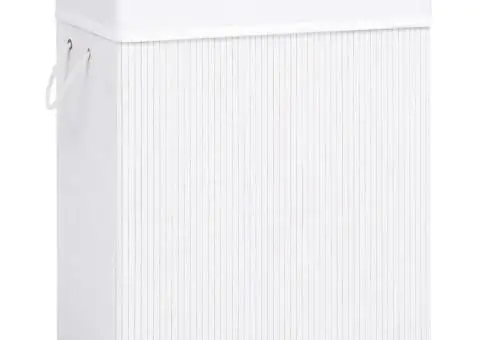 Coș de rufe din bambus cu 2 secțiuni, alb, 100 L - 1/5