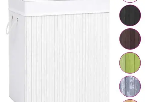 Coș de rufe din bambus cu 2 secțiuni, alb, 100 L - 2/5