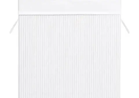 Coș de rufe din bambus cu 2 secțiuni, alb, 100 L - 4/5