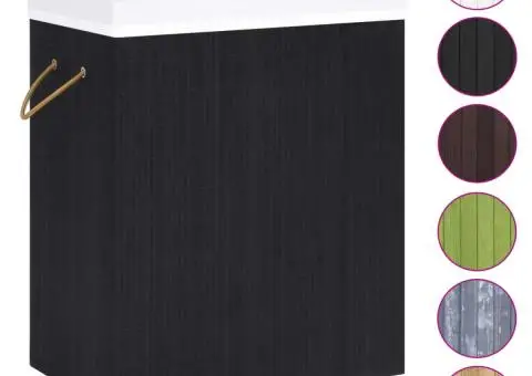 Coș de rufe din bambus cu 2 secțiuni, negru, 100 L - 2/5