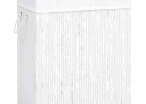 Coș de rufe din bambus cu o secțiune, alb, 83 L - 1/5