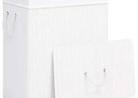 Coș de rufe din bambus cu o secțiune, alb, 83 L - 3/5