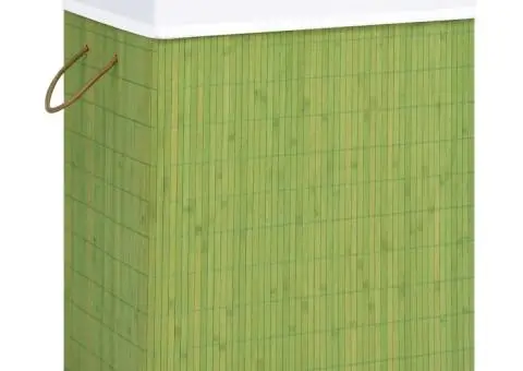 Coș de rufe din bambus cu 2 secțiuni, verde, 100 L - 1/5