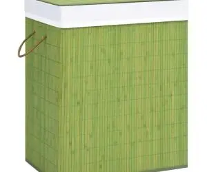 vidaXL Coș de rufe din bambus cu 2 secțiuni, verde, 100 L
