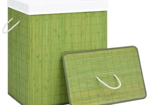 Coș de rufe din bambus cu 2 secțiuni, verde, 100 L - 4/5