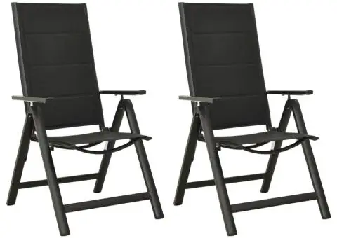 Scaune de grădină pliante, 2 buc., negru, textilenă&aluminiu - 1/5
