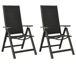 vidaXL Scaune de grădină pliante, 2 buc., negru, textilenă&aluminiu