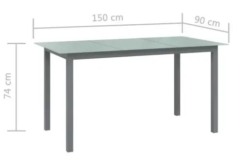 Masă de grădină, gri deschis, 150x90x74 cm, aluminiu și sticlă - 5/5