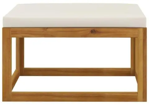 Taburet de picioare, cu pernă alb crem, lemn masiv de acacia - 2/5