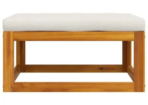 Taburet de picioare, cu pernă alb crem, lemn masiv de acacia - 3/5