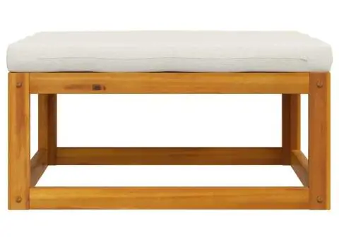 Taburet de picioare, cu pernă alb crem, lemn masiv de acacia - 4/5