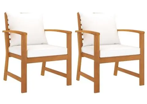 Scaune de grădină cu pernă crem, 2 buc., lemn masiv de acacia - 1/5