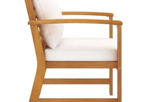 Scaune de grădină cu pernă crem, 2 buc., lemn masiv de acacia - 3/5