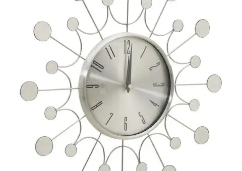 Ceas de perete, argintiu, 40 cm, metal - 3/5