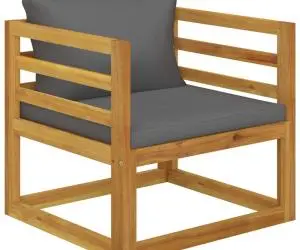 vidaXL Scaun de grădină, perne gri închis, lemn masiv de acacia