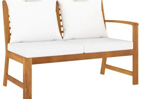 Bancă de grădină, perne crem, 114,5 cm, lemn masiv de acacia - 1/5