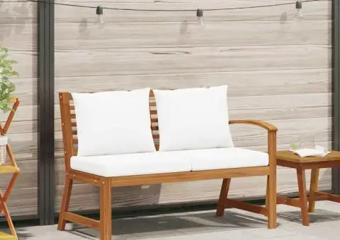 Bancă de grădină, perne crem, 114,5 cm, lemn masiv de acacia - 2/5