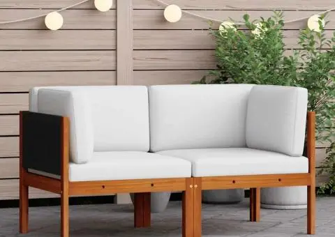 Canapea de colț de grădină, 2 buc., cu perne, lemn de salcâm și frânghie - 1/5